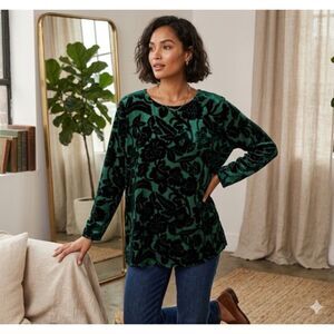 Silk Lore Beth Terrell Top Womens 1X Burnout Velvet Tunic Blouse Fairy Romantic